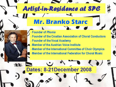 Mr. Branko Starc -- Artist-in-Residence at SPC